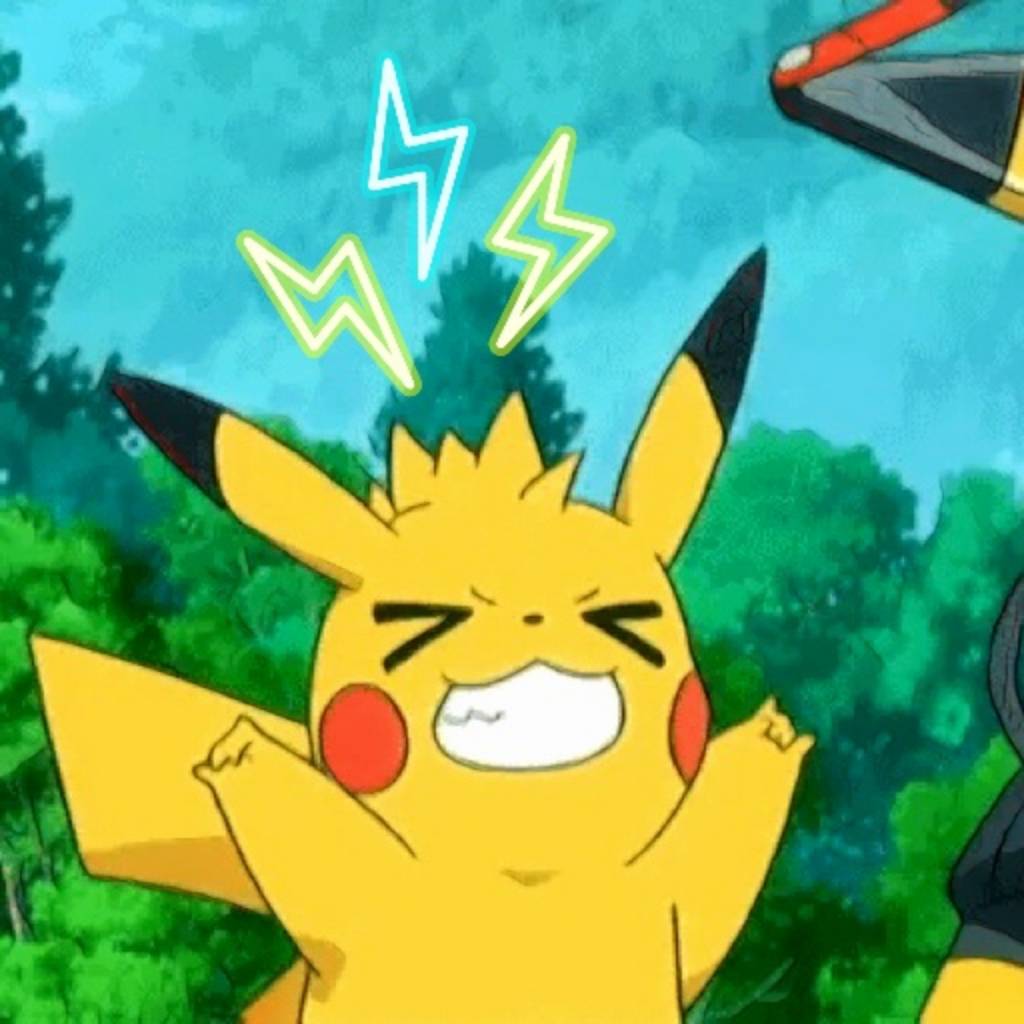 Screenshot of a punk pikachu with lightning bolts.